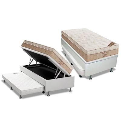 Cama Box Baú c/Auxiliar Solteiro: Colchão Molas Ortobom Nanolastic Elegant + Base CRC Courano Branco(88x188)