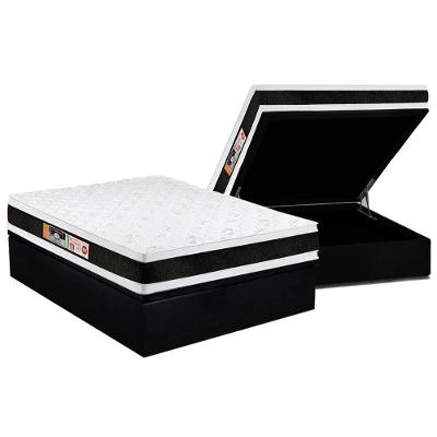Cama Box Baú Casal: Colchão Espuma Castor D45 Black e White Air Double Face + Base CRC Suede Black(138x188)