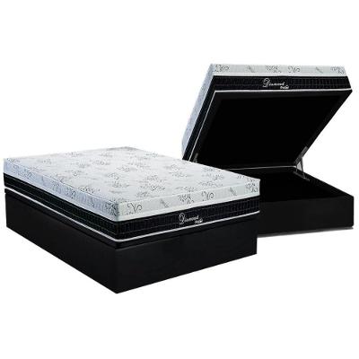Cama Box Baú Casal: Colchão Molas Polar Superlastic Diamond + Base CRC Suede Black(138x188)