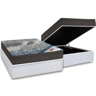Cama Box Baú Casal: Colchão Molas Ensacadas Ortobom SuperPocket Fort Tech ISO + Base CRC Courano White(138x188)