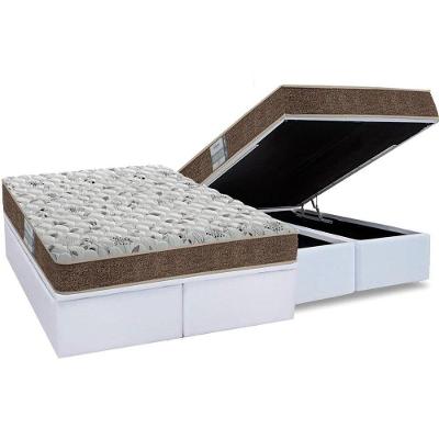 Cama Box Baú Queen: Colchão Espuma D45 Probel ProDormir Advanced + Base CRC Courano White(158x198)