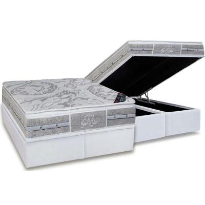 Cama Box Baú Queen: Colchão Molas Castor Pocket Super luxo Látex Plush Double Face + Base CRC Courano White(158x198)