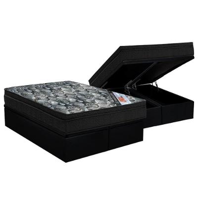 Cama Box Baú Queen: Colchão Molas Bonnel Ortobom Nanolastic Fort Tech ISO + Base CRC Suede Black(158x198)