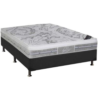 Cama Box Casal: Colchão Molas Pocket Ensacadas Castor  SLX Grand Plush + Base CRC Suede Cinza(138x188)