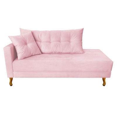 Recamier Azura 185cm Com Almofada Lado Direito Suede Cor Rosa Bebê
