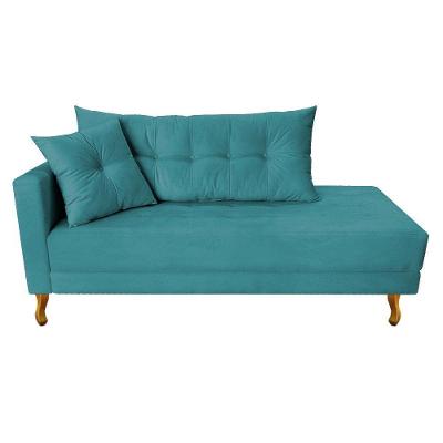 Recamier Azura 185cm Com Almofada Lado Direito Suede Cor Azul Turquesa