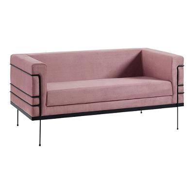 Sofá Jeanneret-Gris 2 Lugares Base De Aço Preto Veludo Rosa - Gran Belo