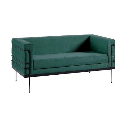 Sofá Decorativo 2 Lugares Base De Aço Preto Jeanneret-Gris Veludo Verde - Gran Belo