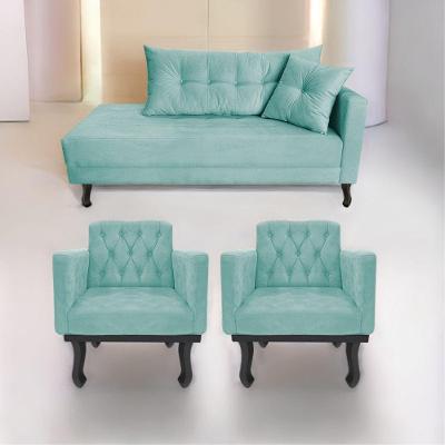 Kit Diva Recamier Azura 140cm Lado Esquerdo e 02 Poltronas Classic Suede Azul tiffany