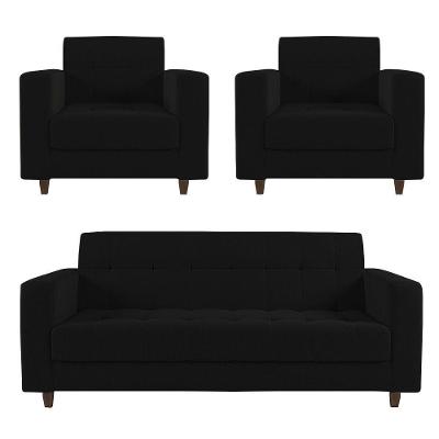 Kit 01 Sofá 3 Lugares E 02 Poltronas Arezzo Linho Pés Chanfrado Tabaco - D'rossi  A79 Preto