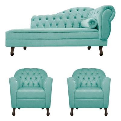 Kit Diva Recamier Diana 140cm Lado Esquerdo e 02 Poltronas Julia Suede Azul Tiffany