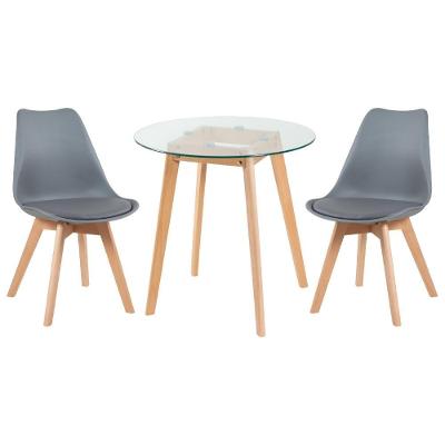 Mesa Redonda 70cm + 2 Cadeiras Cinza Escuro Cinza-Escuro