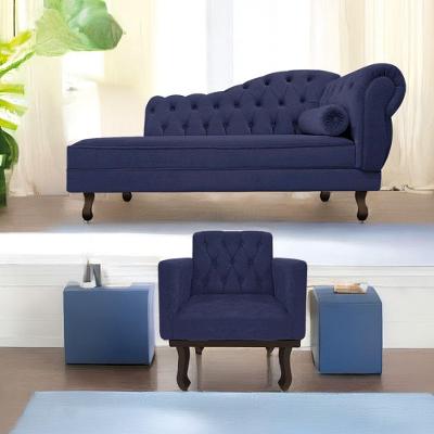 Kit Diva Recamier Diana 160cm Lado Esquerdo e 01 Poltrona Classic Corano Azul Marinho