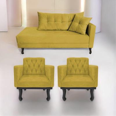 Kit Diva Recamier Azura 160cm Lado Esquerdo e 02 Poltronas Classic Suede Amarelo
