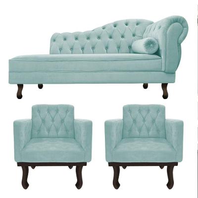 Kit Diva Recamier Diana 185cm Lado Esquerdo E 02 Poltronas Classic Suede - Cor Azul Tiffany