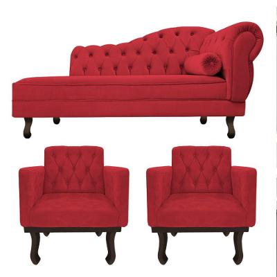 Kit Diva Recamier Diana 185cm Lado Esquerdo E 02 Poltronas Classic Suede - Adj Decor Cor Vermelho