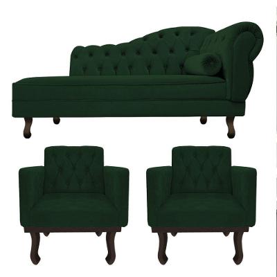 Kit Diva Recamier Diana 185cm Lado Esquerdo E 02 Poltronas Classic Suede - Adj Decor Cor Verde