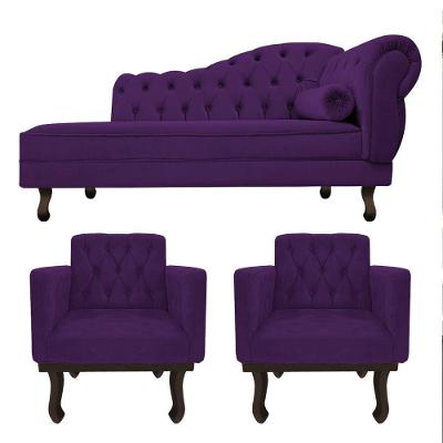 Kit Diva Recamier Diana 185cm Lado Esquerdo E 02 Poltronas Classic Suede - Adj Decor Cor Roxo