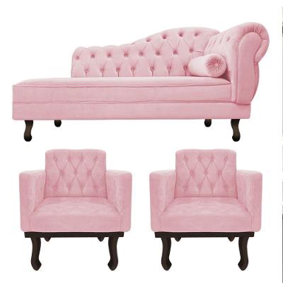 Kit Diva Recamier Diana 185cm Lado Esquerdo E 02 Poltronas Classic Suede - Adj Decor Cor Rosa Bebê