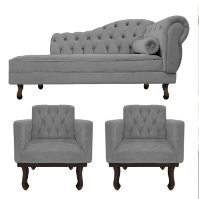 Kit Diva Recamier Diana 185cm Lado Esquerdo E 02 Poltronas Classic Suede - Adj Decor Cor Cinza