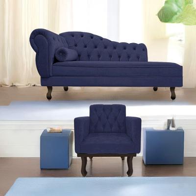 Kit Diva Recamier Diana 185cm Lado Direito e 01 Poltrona Classic Corano Azul Marinho