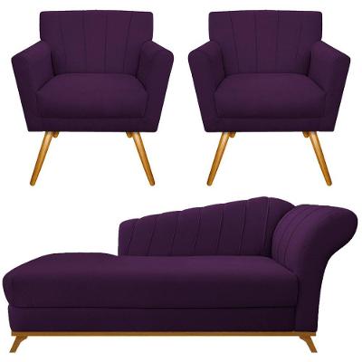 Kit Diva Recamier Vanessa 140Cm Lado Esquerdo E 02 Poltronas Laura Suede Cor Roxo