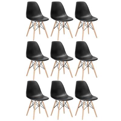 Kit 9 Cadeiras Charles Eames Eiffel Dsw Com Pés De Madeira Clara Preto