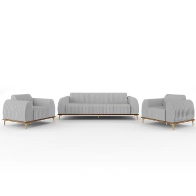 Kit Sofá 3 Lugares 210Cm Com 2 Poltronas Molino Cinza D-315