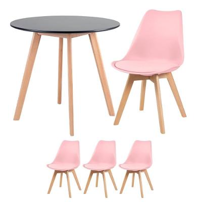 Mesa Redonda 80cm Preto + 3 Cadeiras Rosa Claro