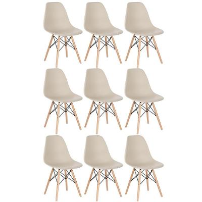 Kit 9 Cadeiras Charles Eames Eiffel Dsw Com Pés De Madeira Clara Nude