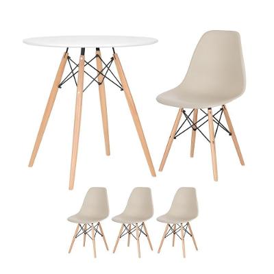 Mesa Redonda Eames 70 Cm Branco + 3 Cadeiras Eiffel Dsw Nude