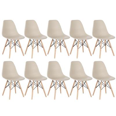 Kit 10 Cadeiras Charles Eames Eiffel Dsw Com Pés De Madeira Clara Nude