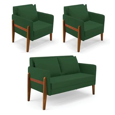 Kit 1 Sofá Namoradeira E 2 Poltronas Lana Veludo Base De Madeira - D'rossi Cor Verde
