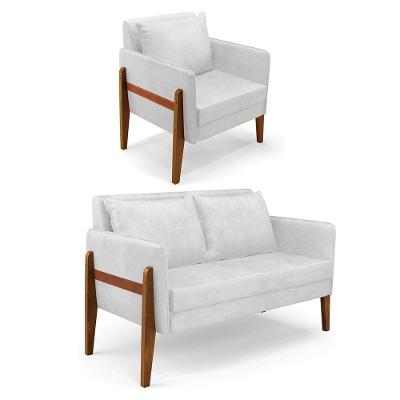 Kit 1 Sofá Namoradeira E 1 Poltrona Lana Corano Base De Madeira - D'Rossi Branco