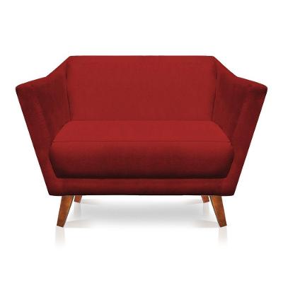 Namoradeira 2 Lugares Pérsia Suede Vermelho Pés Chanfrado Castanho - Pallazio