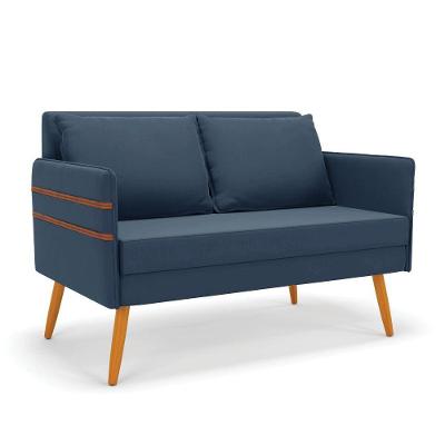Namoradeira 02 Lugares Mari Suede Pés Palito Castanho - D'rossi Cor Azul Marinho