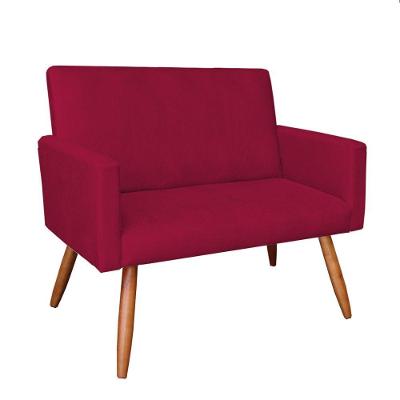 Namoradeira Veludo Vermelho Pés Palito Castanho