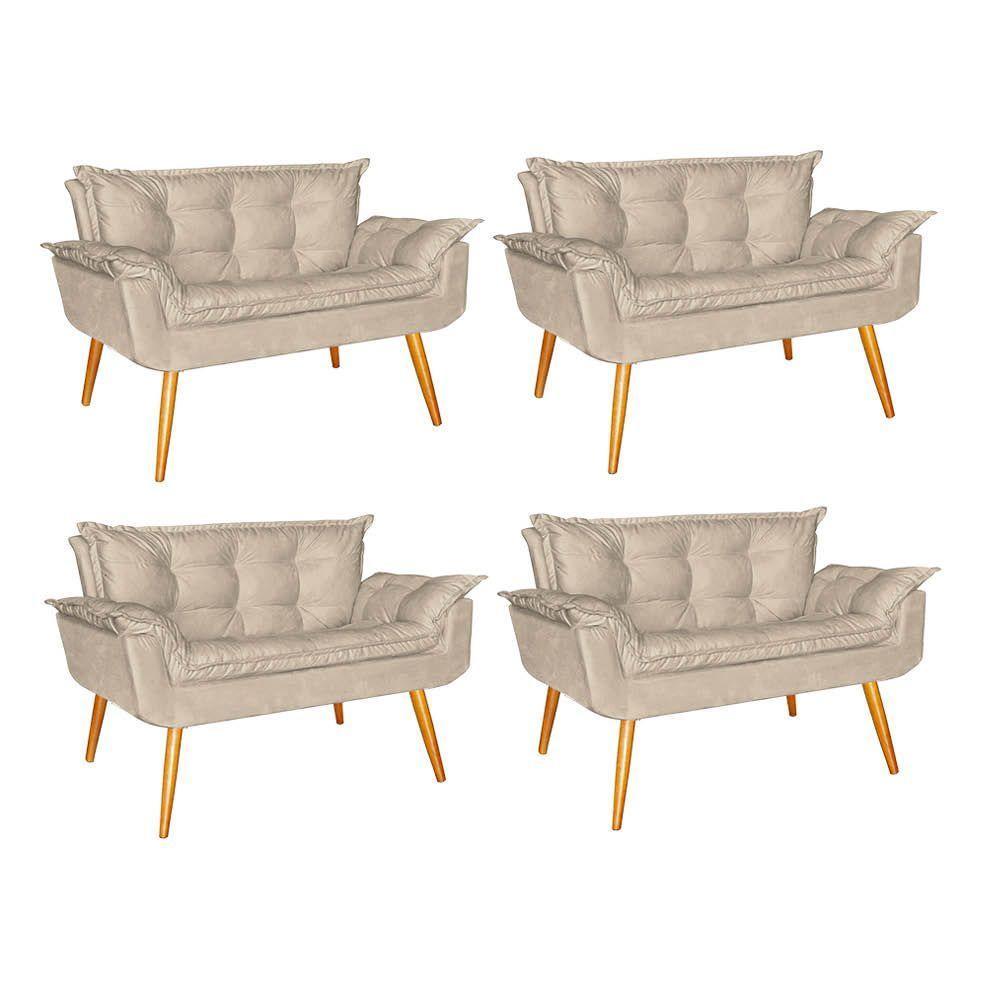Kit 04 Namoradeira Sofá Opala Sala Escritório Recepção Quarto Suede Bege - Ninho Decor - 1