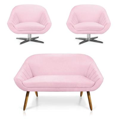 Kit 01 Namoradeira 02 Lugares E 02 Poltronas Giovana Suede Rosa Bebê