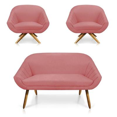 Kit 01 Namoradeira 02 Lugares E 02 Poltronas Giovana Suede Rose