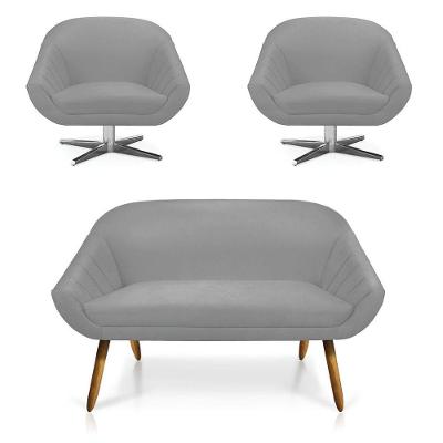 Kit 01 Namoradeira 02 Lugares E 02 Poltronas Giovana Suede Cinza