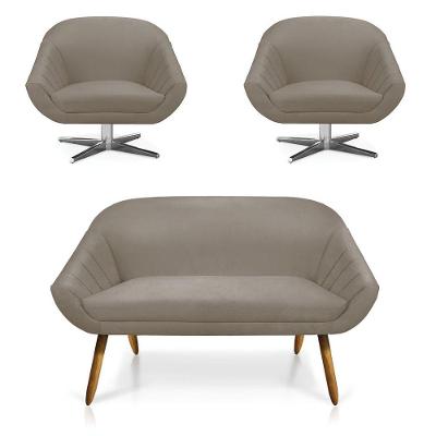 Kit 01 Namoradeira 02 Lugares E 02 Poltronas Giovana Suede Marrom Rato