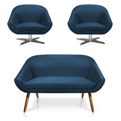 Kit 01 Namoradeira 02 Lugares E 02 Poltronas Giovana Suede Azul Marinho