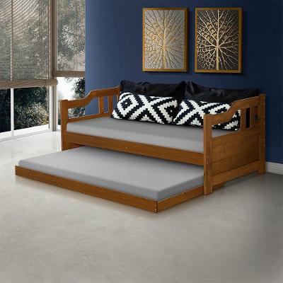Sofa Cama Solteiro Madeira Com Cama Auxiliar Atraente - Castanho - Cor: Marrom