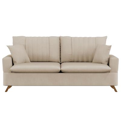Sofá 180Cm 3 Lugares Com Almofadas Pés Curvos Veras Suede D05 Bege Claro - Mpozenato