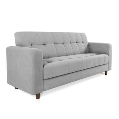 Sofá 03 Lugares Arezzo Suede Cinza Pés Chanfrado Marrom - D'rossi
