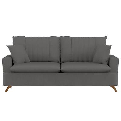 Sofá 200Cm 3 Lugares Com Almofadas Pés Curvos Veras Suede D05 Cinza - Mpozenato