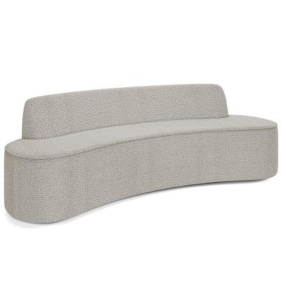 Sofá 3 Lugares Curvo Sala De Estar Living Cancún D02 Bouclê Bege 180 Cm B-62