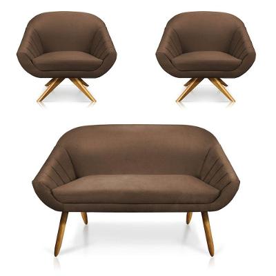 Kit 01 Namoradeira 02 Lugares E 02 Poltronas Giovana Suede Marrom