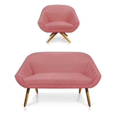 Kit 01 Namoradeira 02 Lugares E 01 Poltrona Giovana Suede Rose